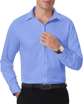 Stain Shield Dress Shirts for Men Long Sleeve Mens Dress Shirts Slim Fit Casual Button Down Shirts Big Shirts