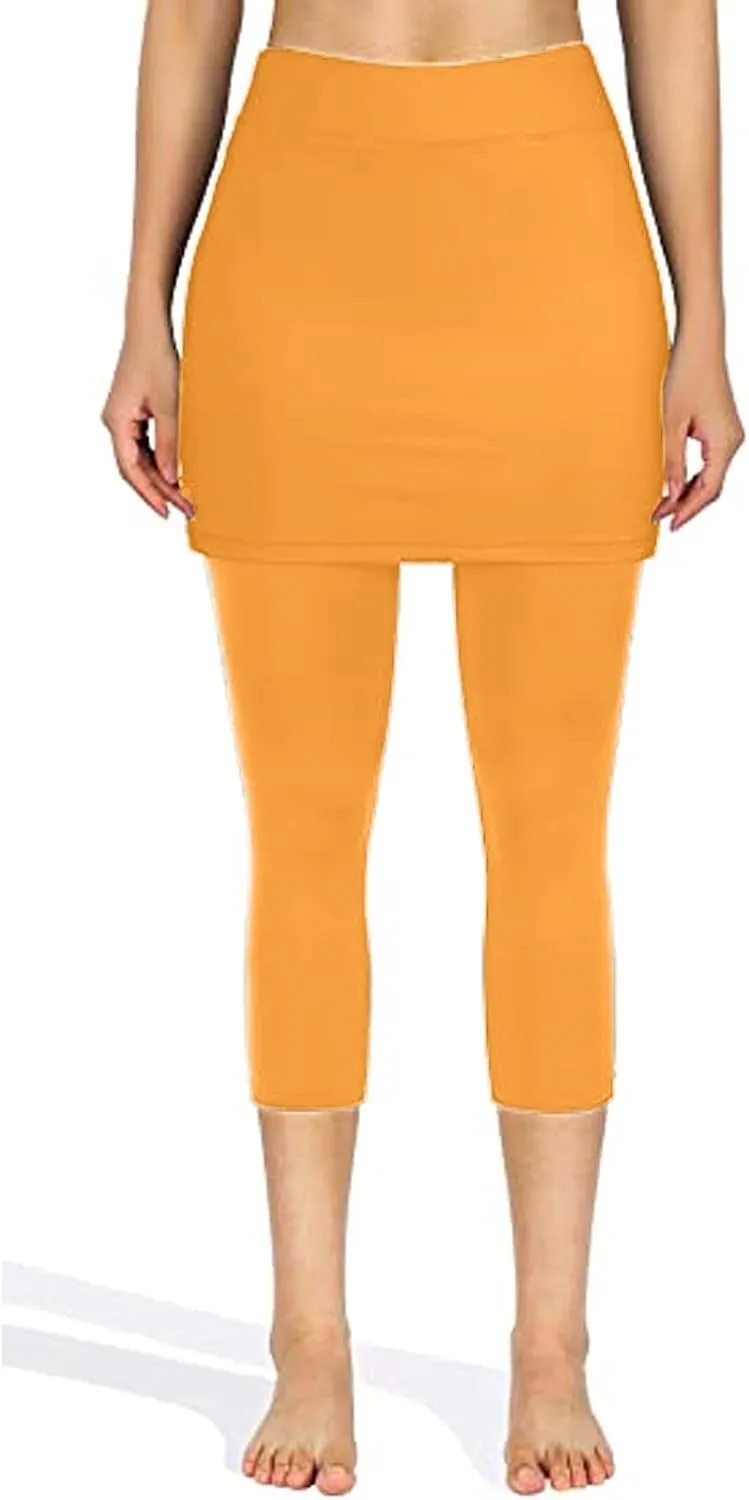 Tennis Skirt With Leggings For Women with Pockets Active Sport Running Skort Pants Slim Fit Workout Capri Trousers