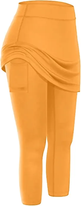 Tennis Skirt With Leggings For Women with Pockets Active Sport Running Skort Pants Slim Fit Workout Capri Trousers