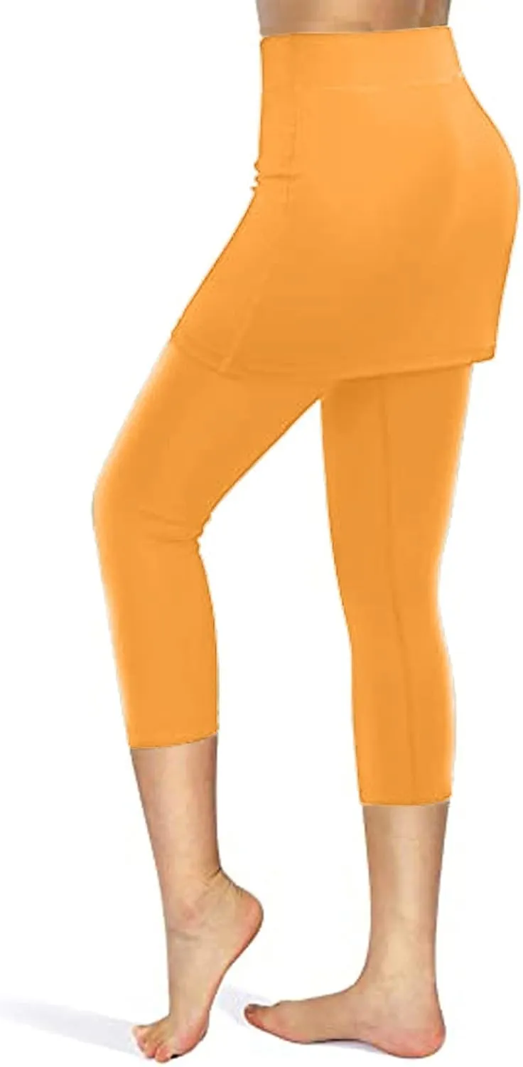 Tennis Skirt With Leggings For Women with Pockets Active Sport Running Skort Pants Slim Fit Workout Capri Trousers