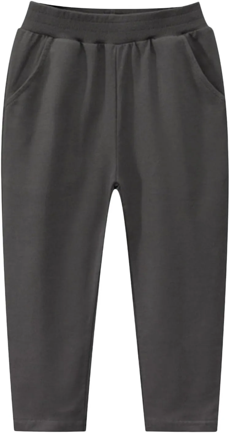 Toddler Boys Girls Cotton Active Jogger Sweatpants, Kids Casual Athletic Solid Pocket Pull On Pants