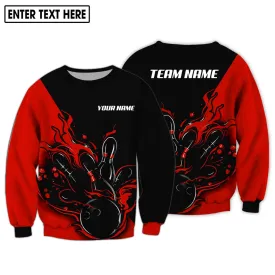 Unisex Shirt Custom Name Red Fire Bowling 3D Sweatshirt, Perfect Shirt for Bowling Lovers