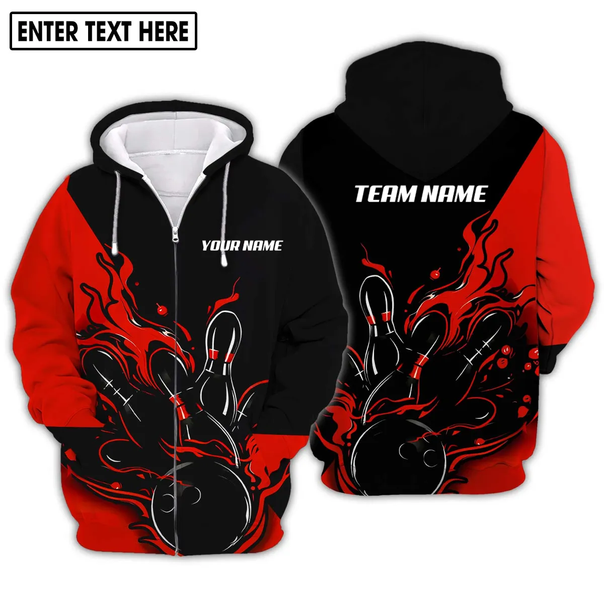 Unisex Shirt Custom Name Red Fire Bowling 3D Sweatshirt, Perfect Shirt for Bowling Lovers