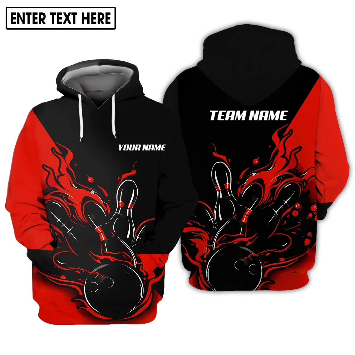 Unisex Shirt Custom Name Red Fire Bowling 3D Sweatshirt, Perfect Shirt for Bowling Lovers