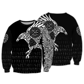 Vikings The Raven of Odin Tattoo 3D All Printed Sweatshirt Hoodie, Christmas Gift for Tattoo