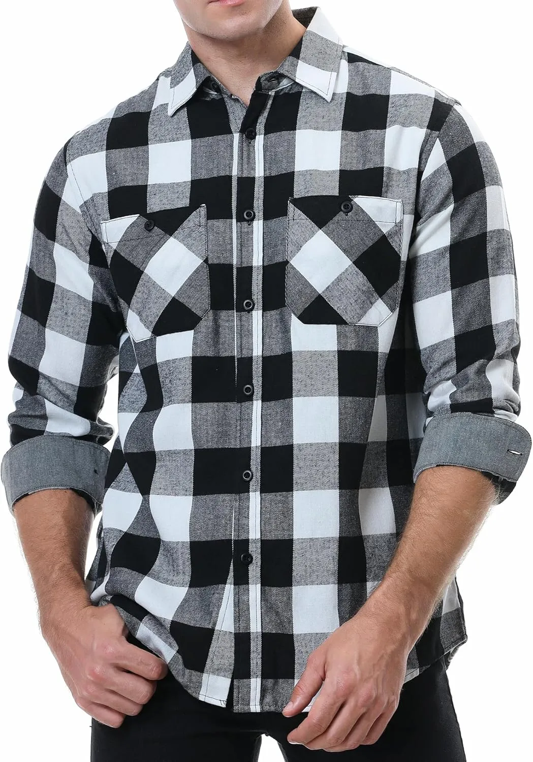 WARHORSEE Flannel Shirt for Men Long Sleeve Regular Fit Button Down Casual Plaid Shirt