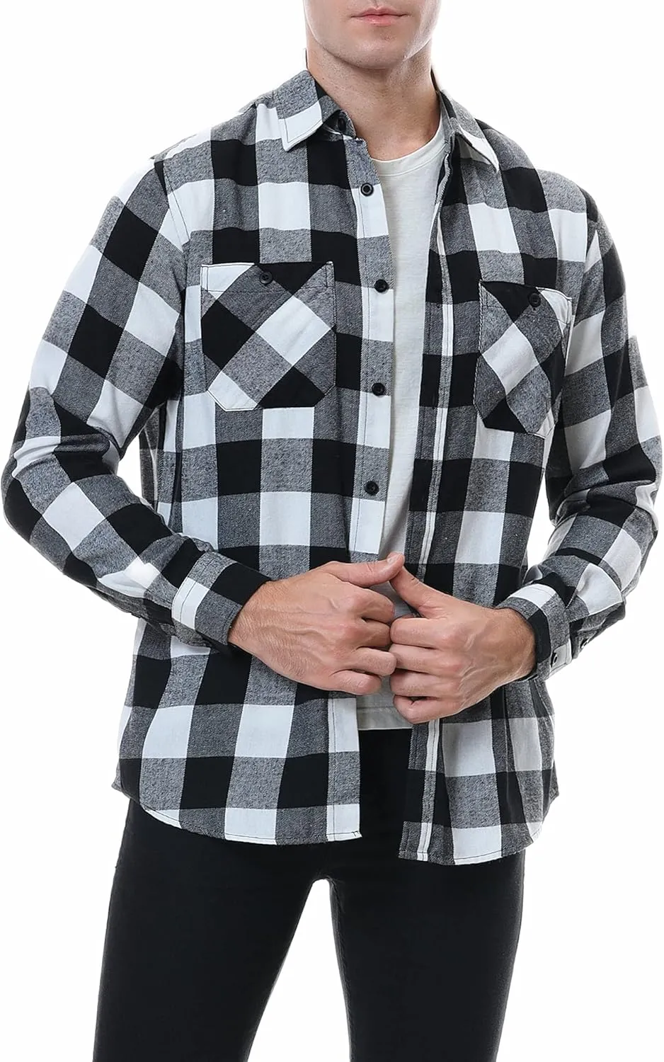 WARHORSEE Flannel Shirt for Men Long Sleeve Regular Fit Button Down Casual Plaid Shirt