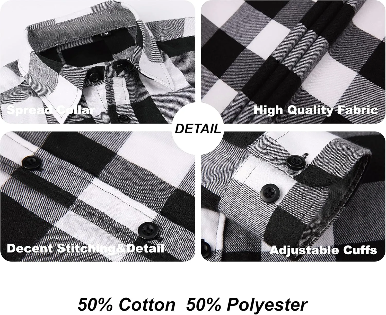 WARHORSEE Flannel Shirt for Men Long Sleeve Regular Fit Button Down Casual Plaid Shirt