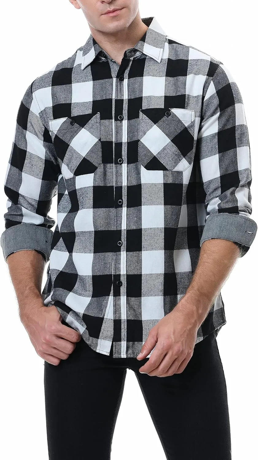WARHORSEE Flannel Shirt for Men Long Sleeve Regular Fit Button Down Casual Plaid Shirt