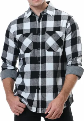 WARHORSEE Flannel Shirt for Men Long Sleeve Regular Fit Button Down Casual Plaid Shirt