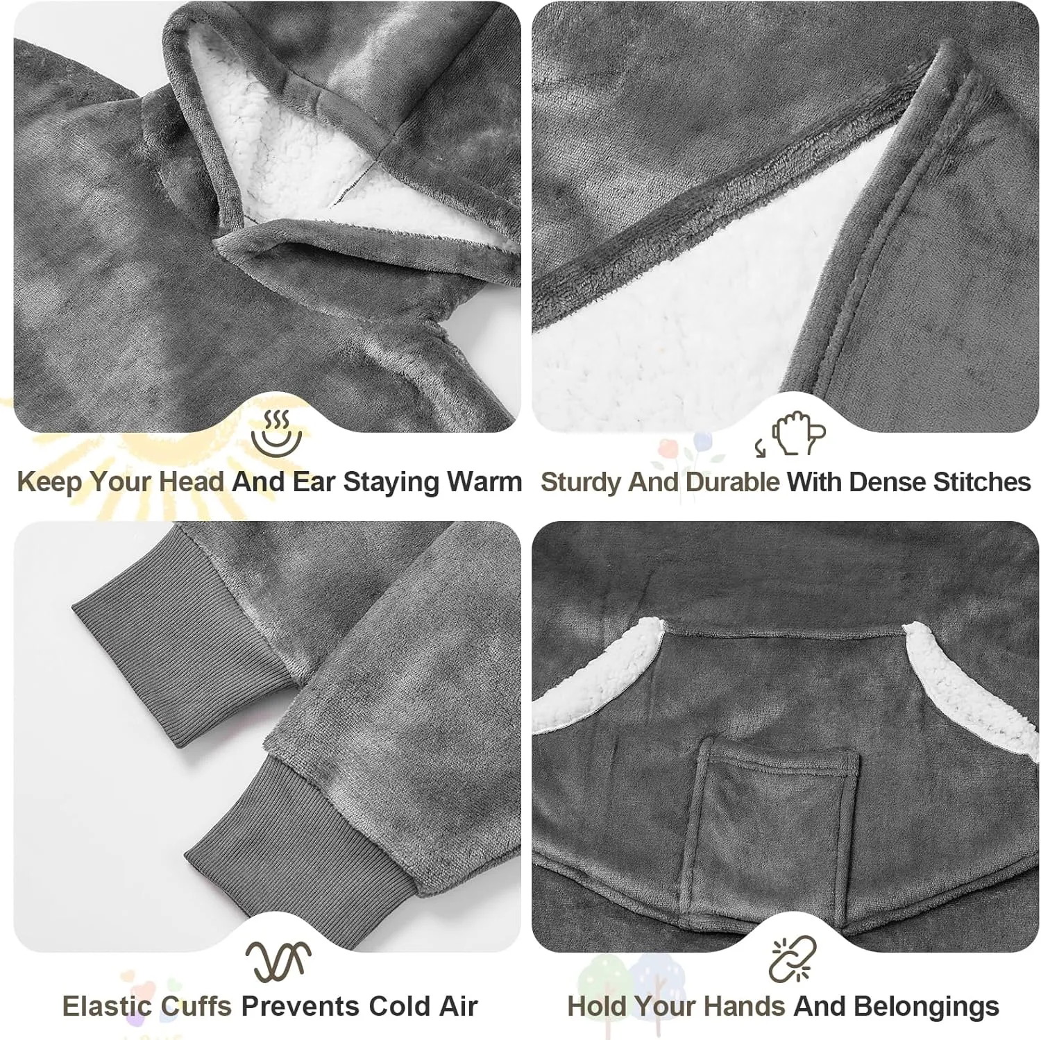 Wearable Blanket Hoodie for Kids, Blanket Hoodie For Kids With Hood And Pocket, Sherpa Oversized Cozy Sweatshirt Blankets As Gifts For Girls Boys Kids (Grey)