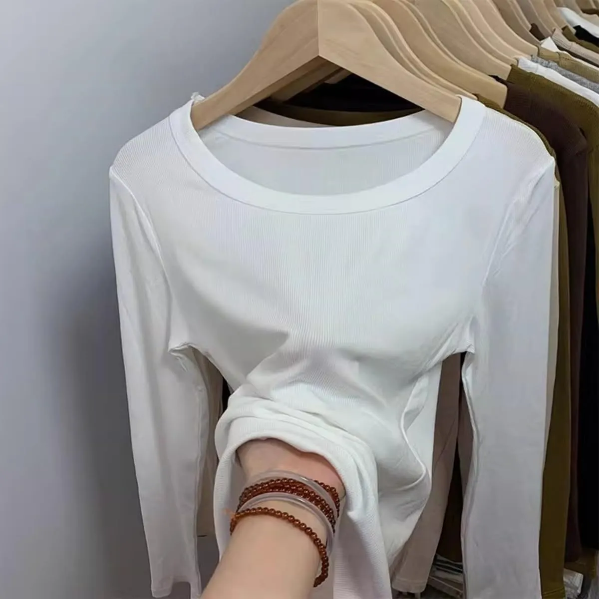 Women Ribbed Long Sleeve T Shirt - High Stretch Slim Fit Tee, Soft Basic Tops Women Long Sleeve T Shirt