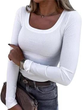Women Ribbed Long Sleeve T Shirt - High Stretch Slim Fit Tee, Soft Basic Tops Women Long Sleeve T Shirt