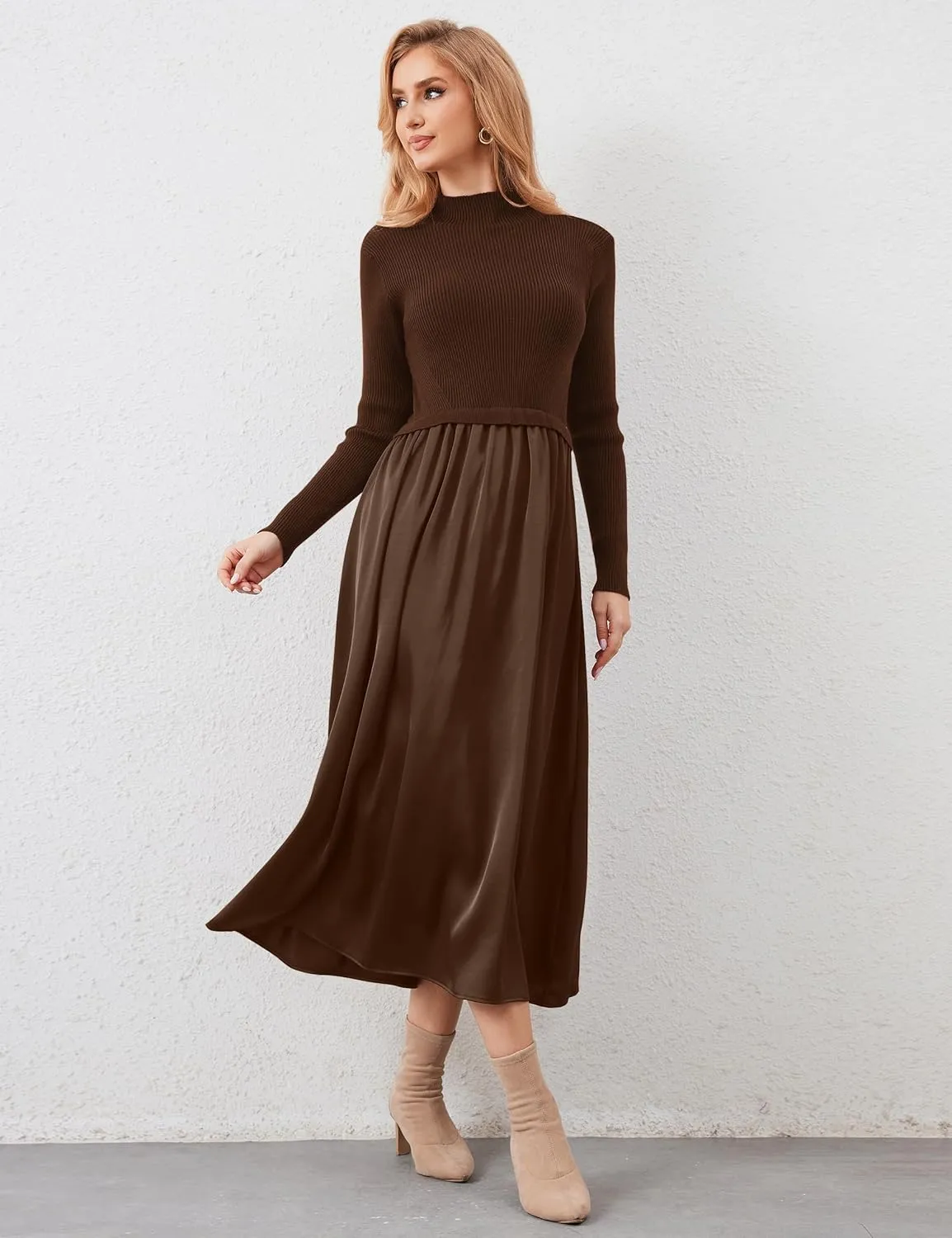 Women Turtle Neck Maxi Dress Long Sleeve Knit Sweater Dresses Turtleneck Winter Dress Flowy Slim Fit Fall Jumper Dress
