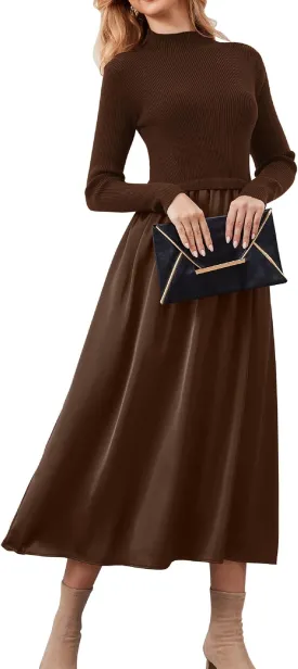 Women Turtle Neck Maxi Dress Long Sleeve Knit Sweater Dresses Turtleneck Winter Dress Flowy Slim Fit Fall Jumper Dress