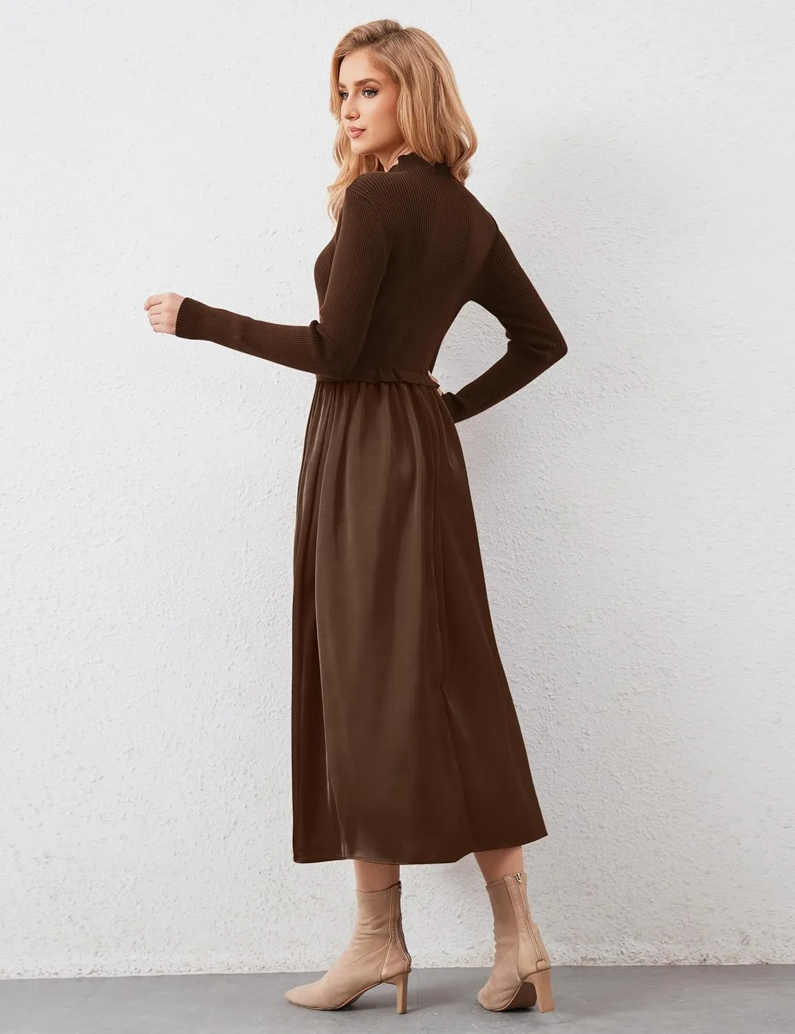Women Turtle Neck Maxi Dress Long Sleeve Knit Sweater Dresses Turtleneck Winter Dress Flowy Slim Fit Fall Jumper Dress
