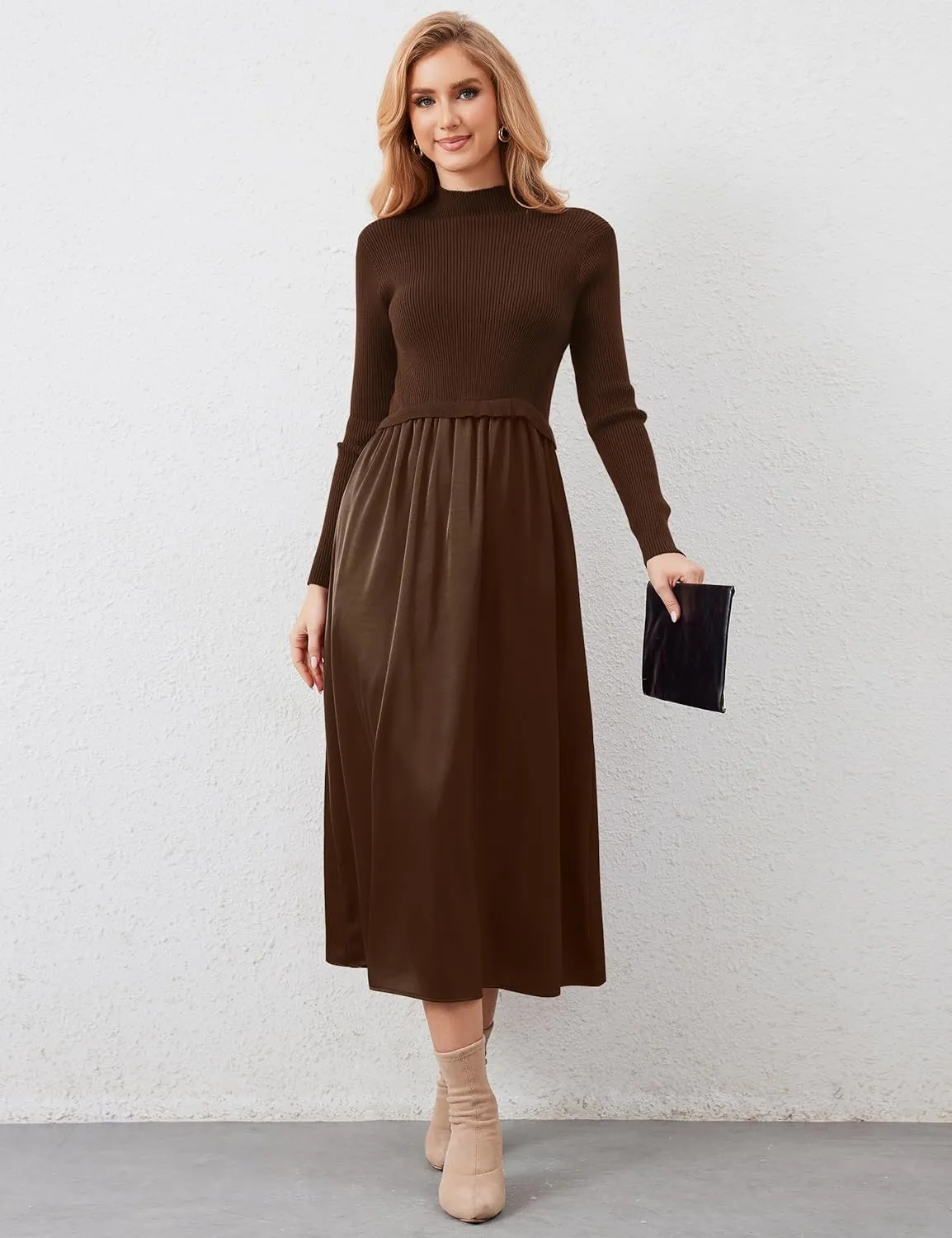 Women Turtle Neck Maxi Dress Long Sleeve Knit Sweater Dresses Turtleneck Winter Dress Flowy Slim Fit Fall Jumper Dress