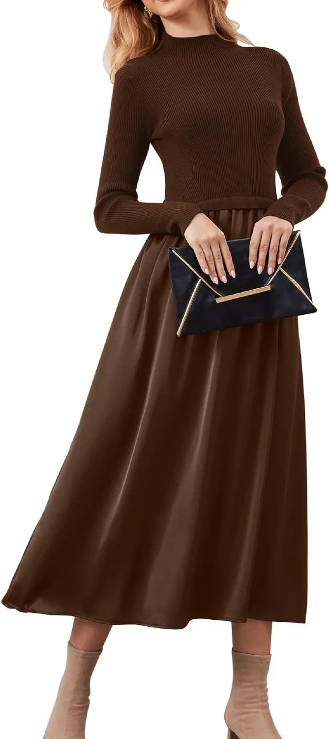 Women Turtle Neck Maxi Dress Long Sleeve Knit Sweater Dresses Turtleneck Winter Dress Flowy Slim Fit Fall Jumper Dress