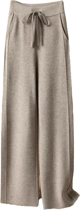 Women's High Waist Wide-Leg Pants Winter Loose Straight Knit Wool Pants Grandma Mop Trousers