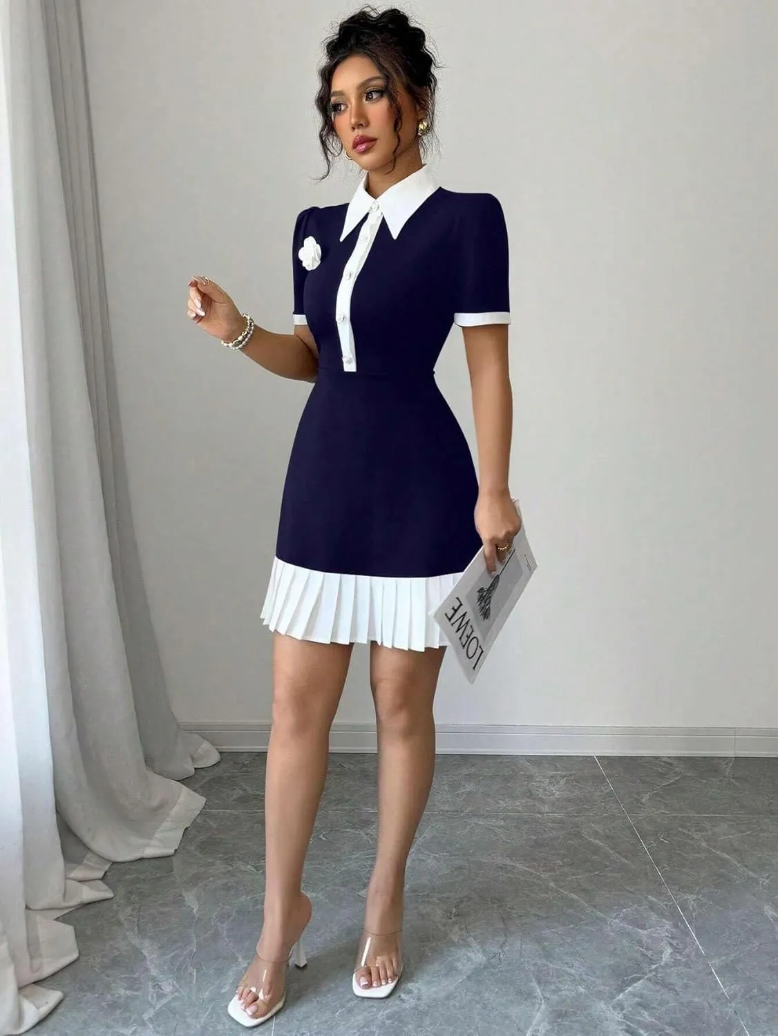 Women's Summer Mini Dress Half-Zip Colorblock Mini Dress