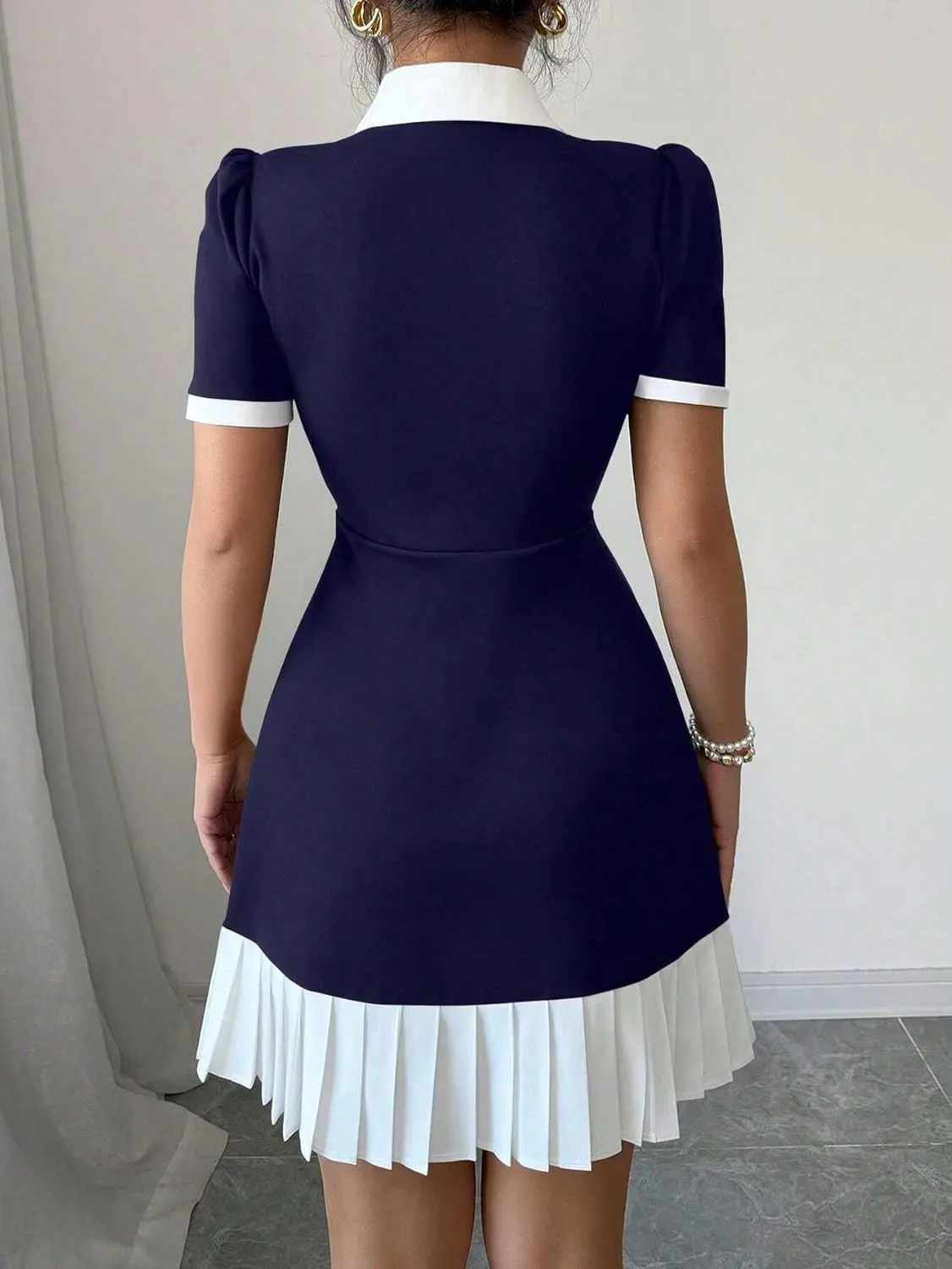 Women's Summer Mini Dress Half-Zip Colorblock Mini Dress