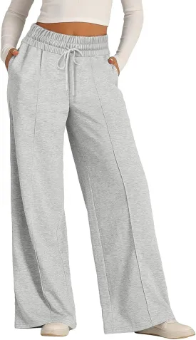 Womens Wide Leg Sweatpants Casual High Waist Baggy Athletic Jogger Pants Plus Size Boyfriend Drawstring Lounge Slacks