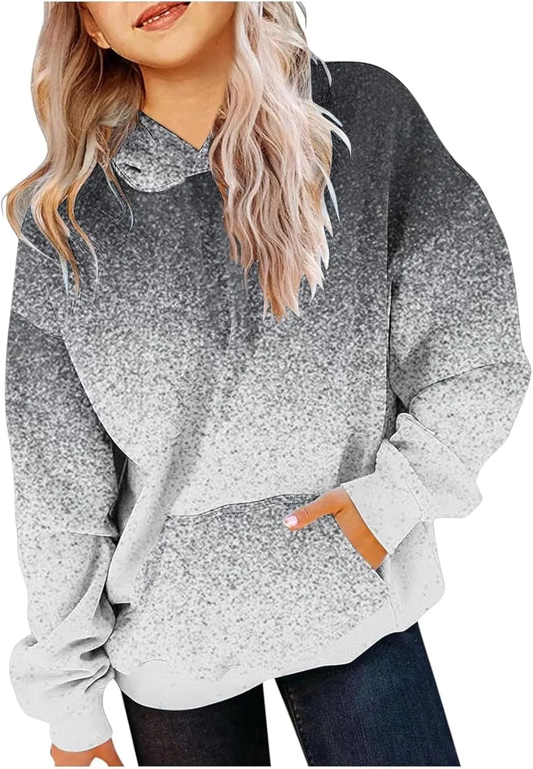 Youth Girls Oversized Hoodie Gradient Color Preppy Hoodie Kids Toddler Y2K Trendy Hooded Sweatshirt Pullover Tops