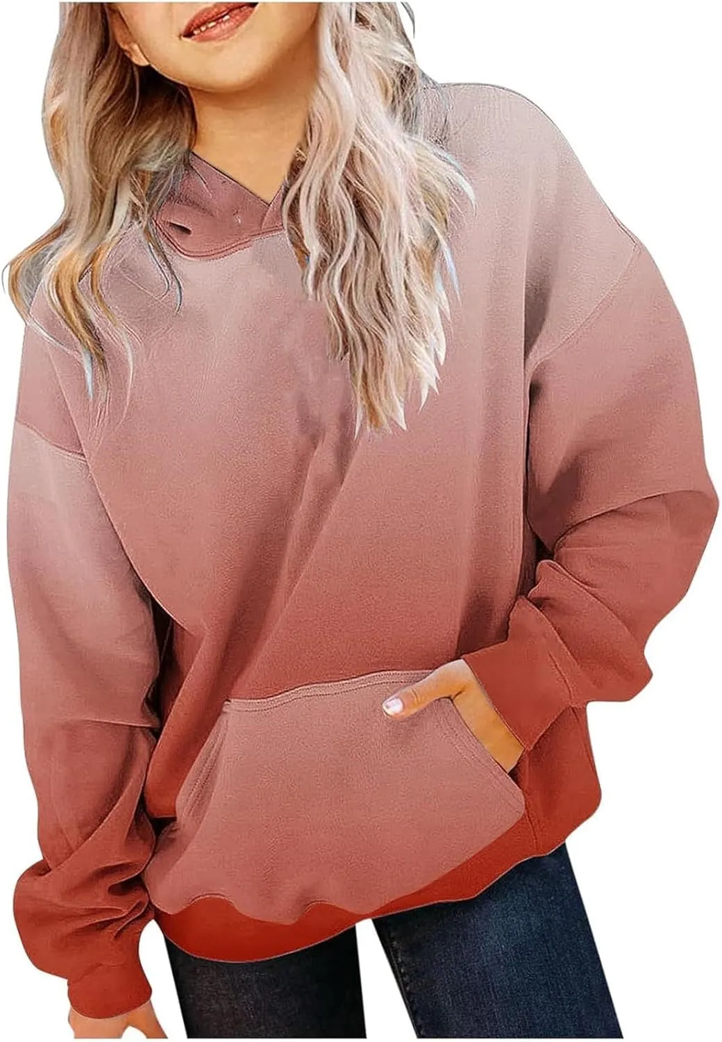 Youth Girls Oversized Hoodie Gradient Color Preppy Hoodie Kids Toddler Y2K Trendy Hooded Sweatshirt Pullover Tops