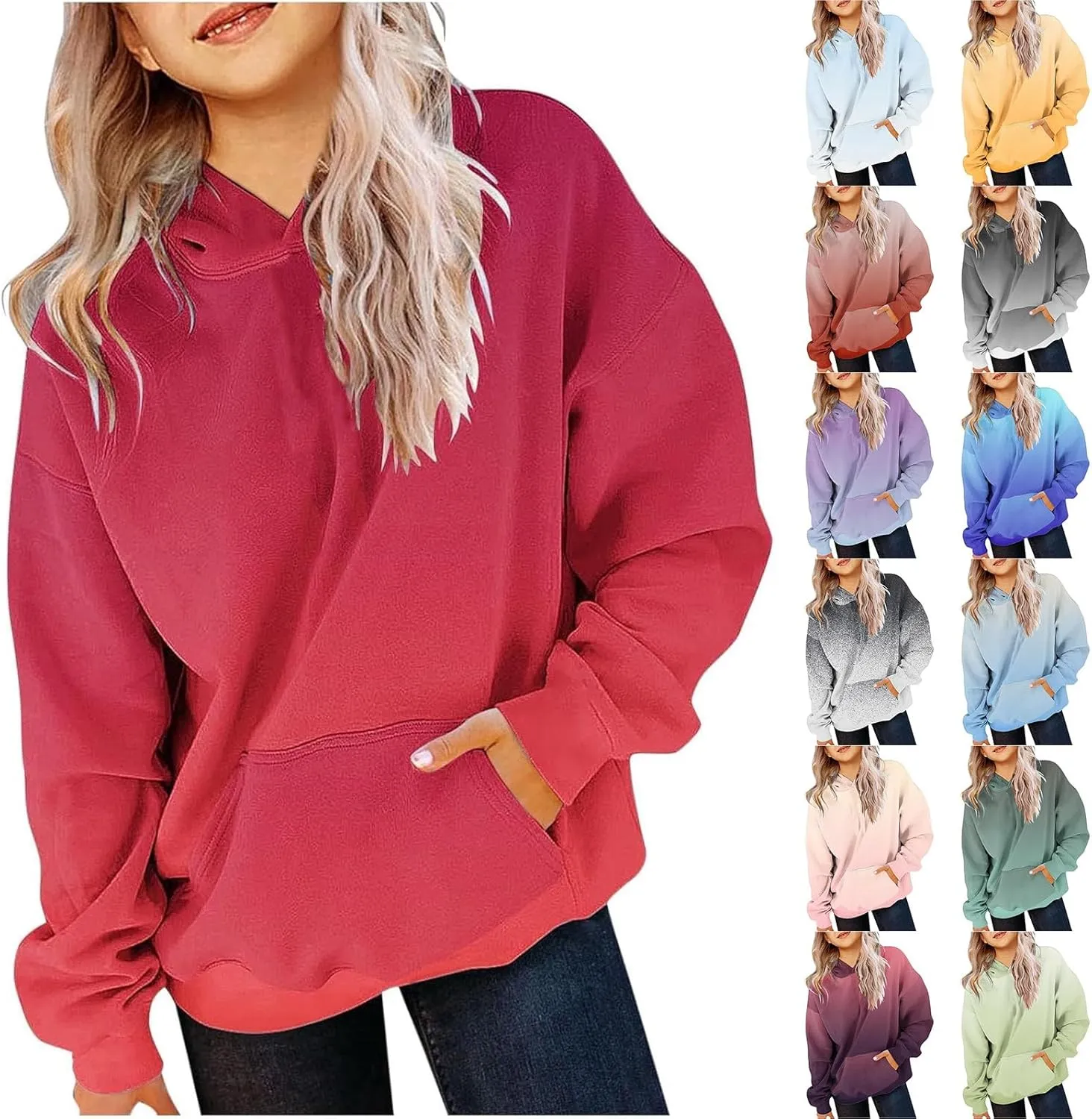 Youth Girls Oversized Hoodie Gradient Color Preppy Hoodie Kids Toddler Y2K Trendy Hooded Sweatshirt Pullover Tops
