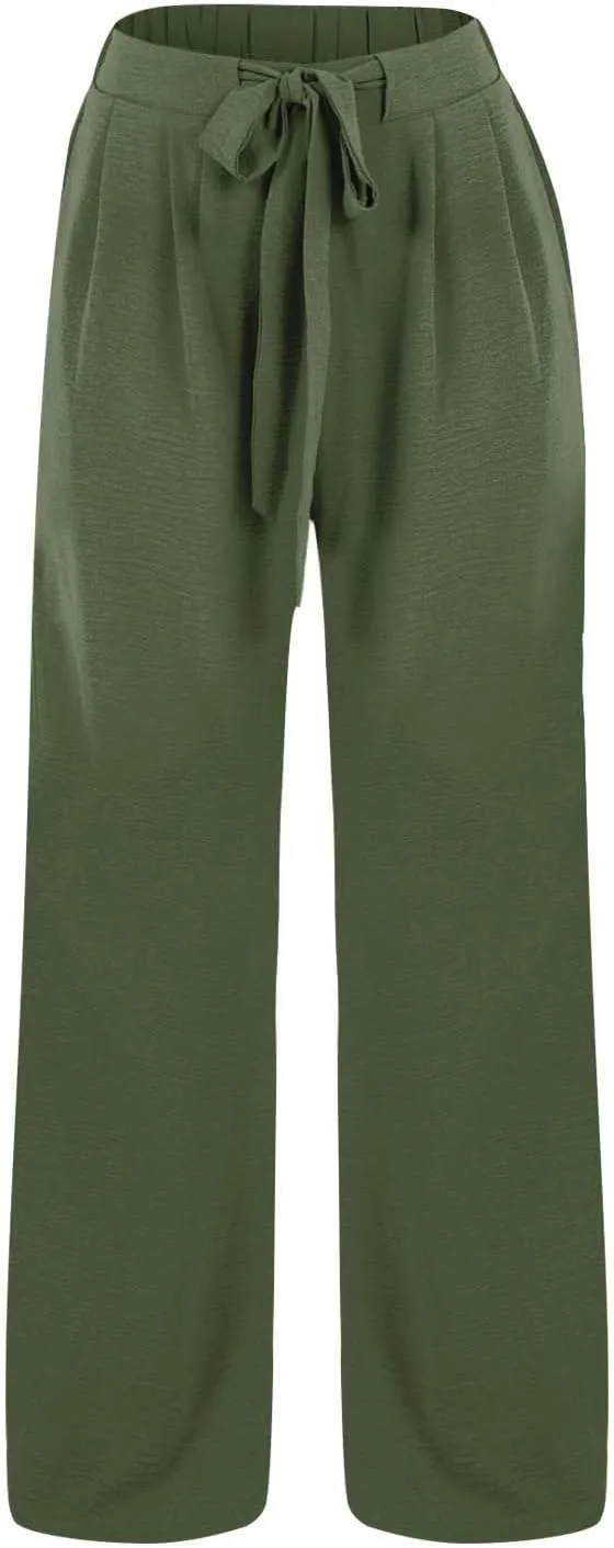 Youth Girls Palazzo Cotton Linen Long Pants Baggy Wide Leg High Waist Drawstring Long Trousers 2025 Summer Bottoms