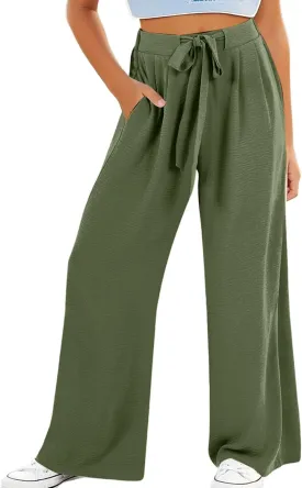 Youth Girls Palazzo Cotton Linen Long Pants Baggy Wide Leg High Waist Drawstring Long Trousers 2025 Summer Bottoms