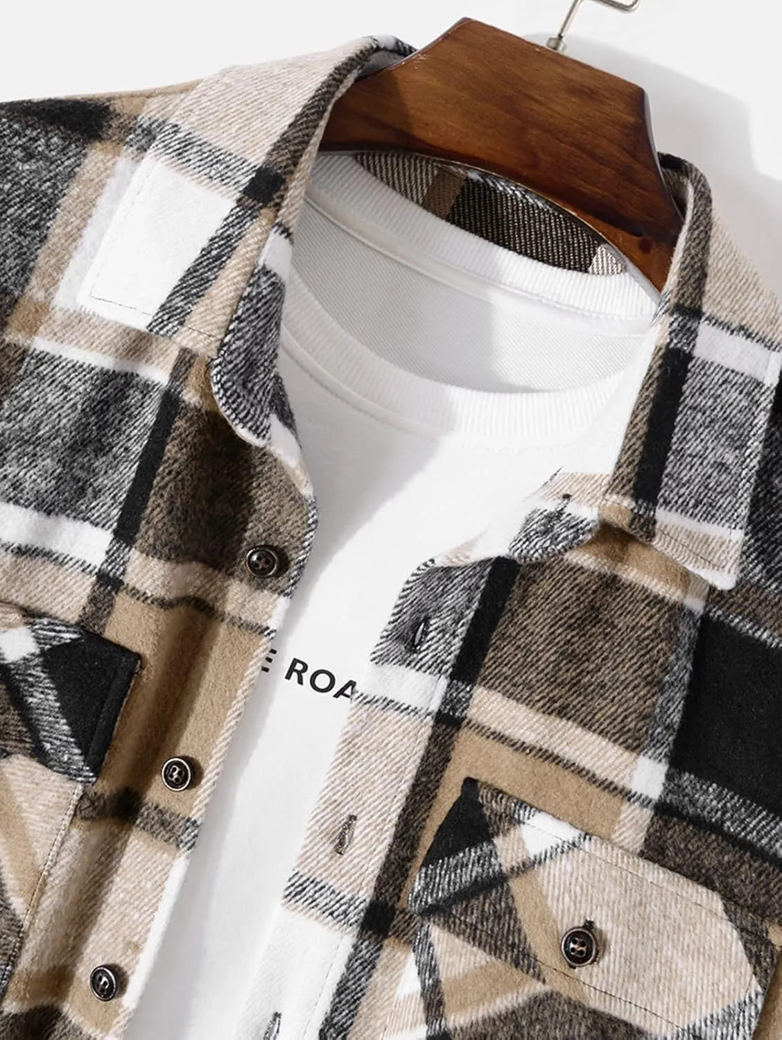 ZAFUL Men's Unisex Plaid Shirt Casual Flannel Jacket Button Down Long Sleeve Pocket Shirt Tops Coat Outwear