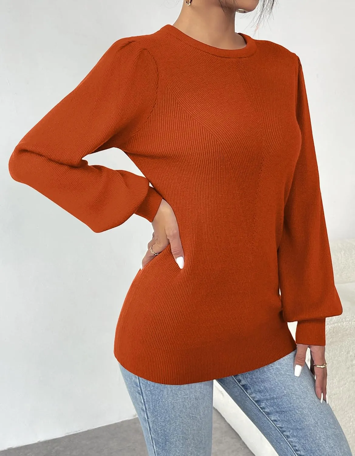 Zeagoo Womens Sweaters Fall 2024 Fashion Trendy Long Sleeve Sweaters Ribbed Knit Winter Outfits Puff Pullover Jumper Tops